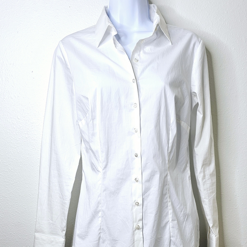- Hawes & Curtis White button down cotton stretch shirt blouse French cuff